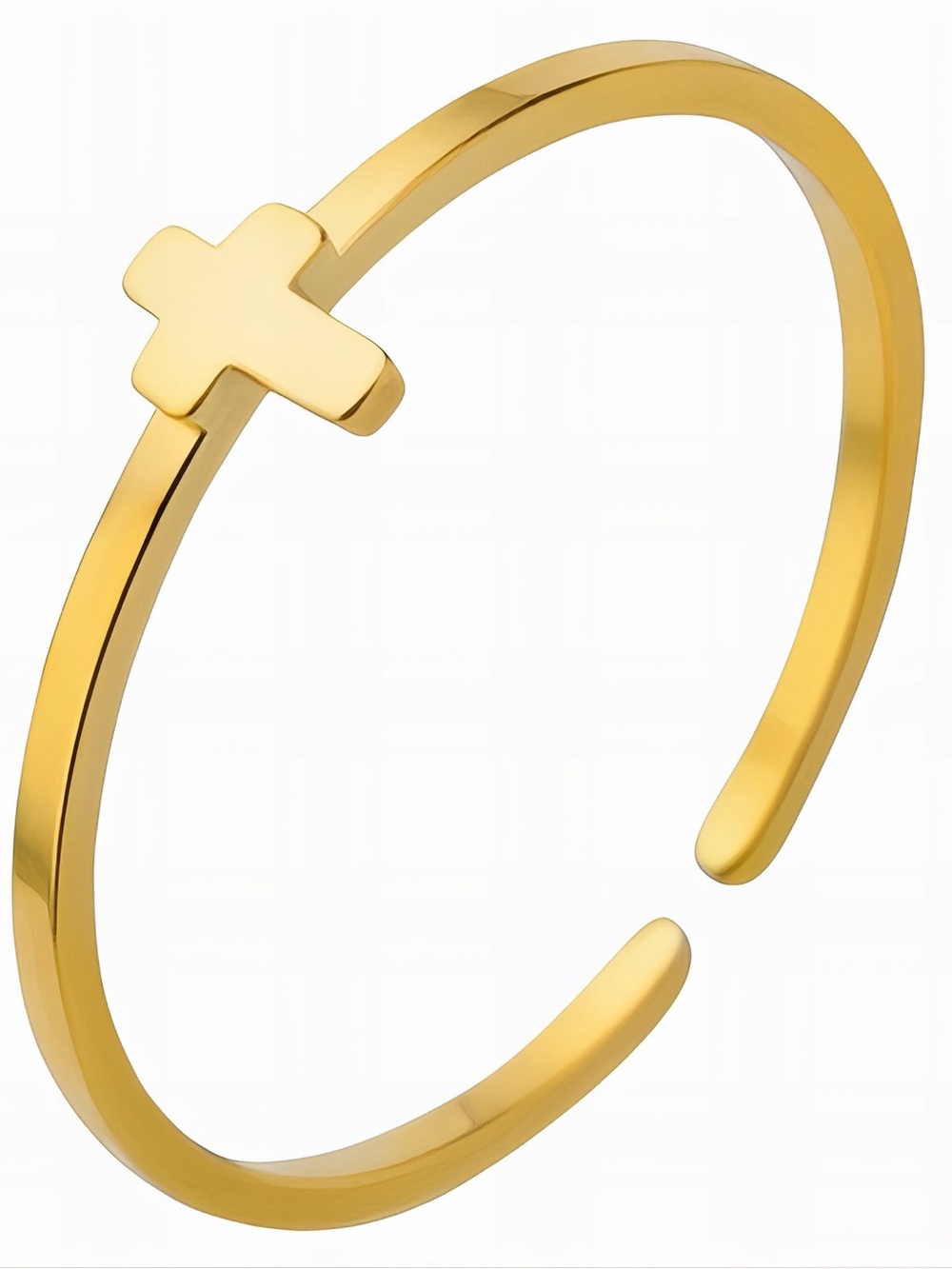 Gold Cross Open Cuff Ring - Polished Gold Tone